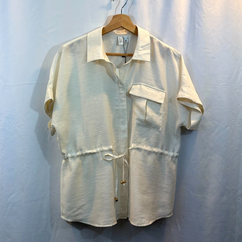 NWT Vero Moda Women's Short Sleeve Linen Blend‎ Top, Drawstring, White, Size M